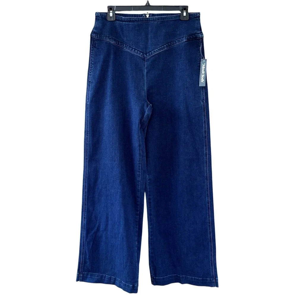 Mod Cloth Wide Leg Dark‎ Wash Jeans Back Zip High Rise Womens 12 Hippie Retro